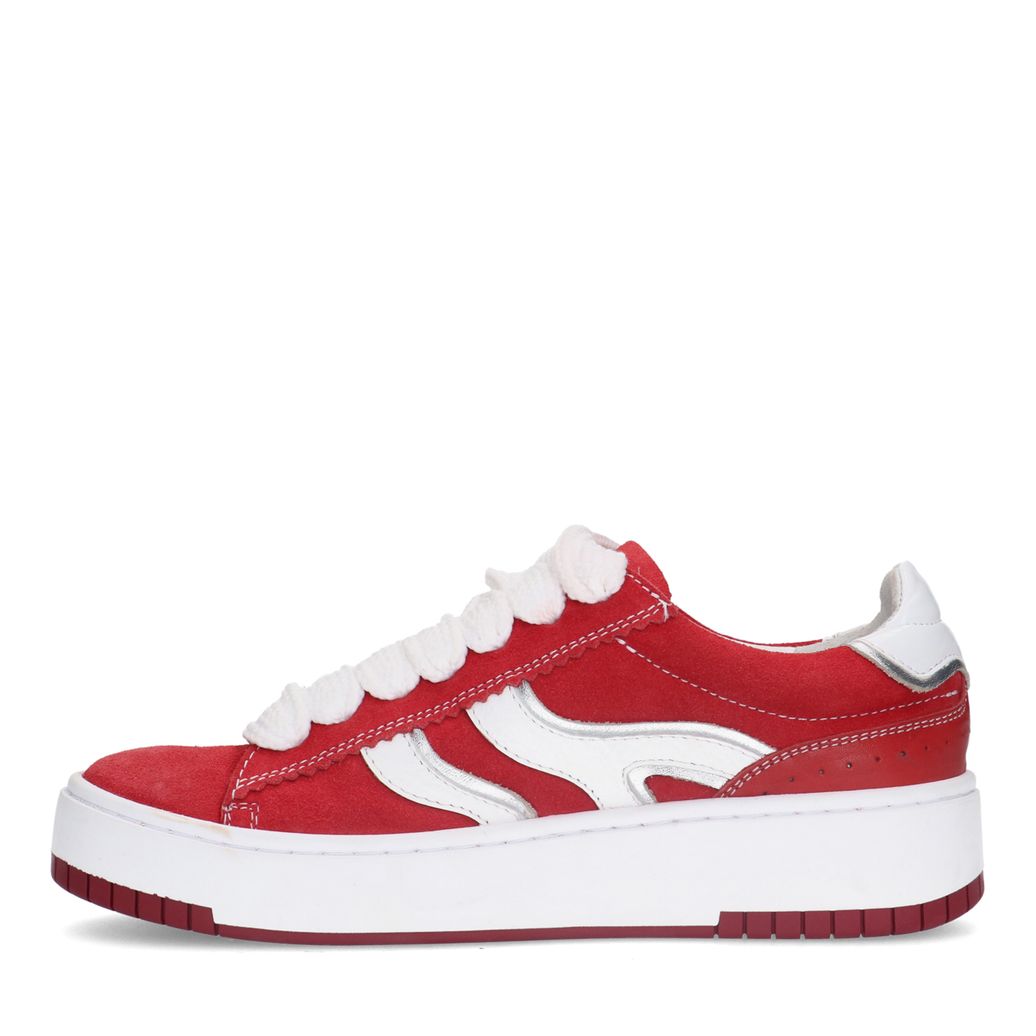 Rode suède sneakers met witte details