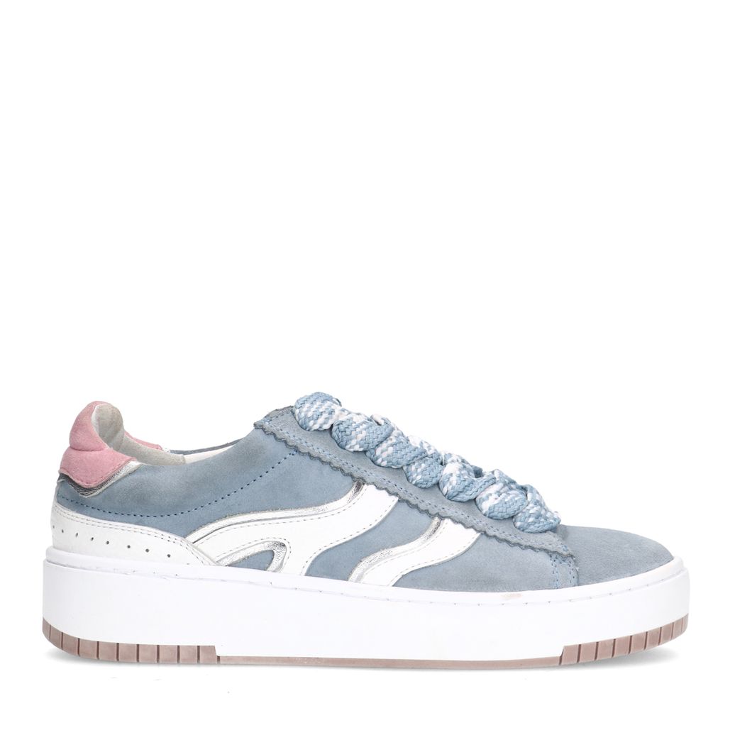 Blaue Veloursleder-Sneaker mit weißen Details