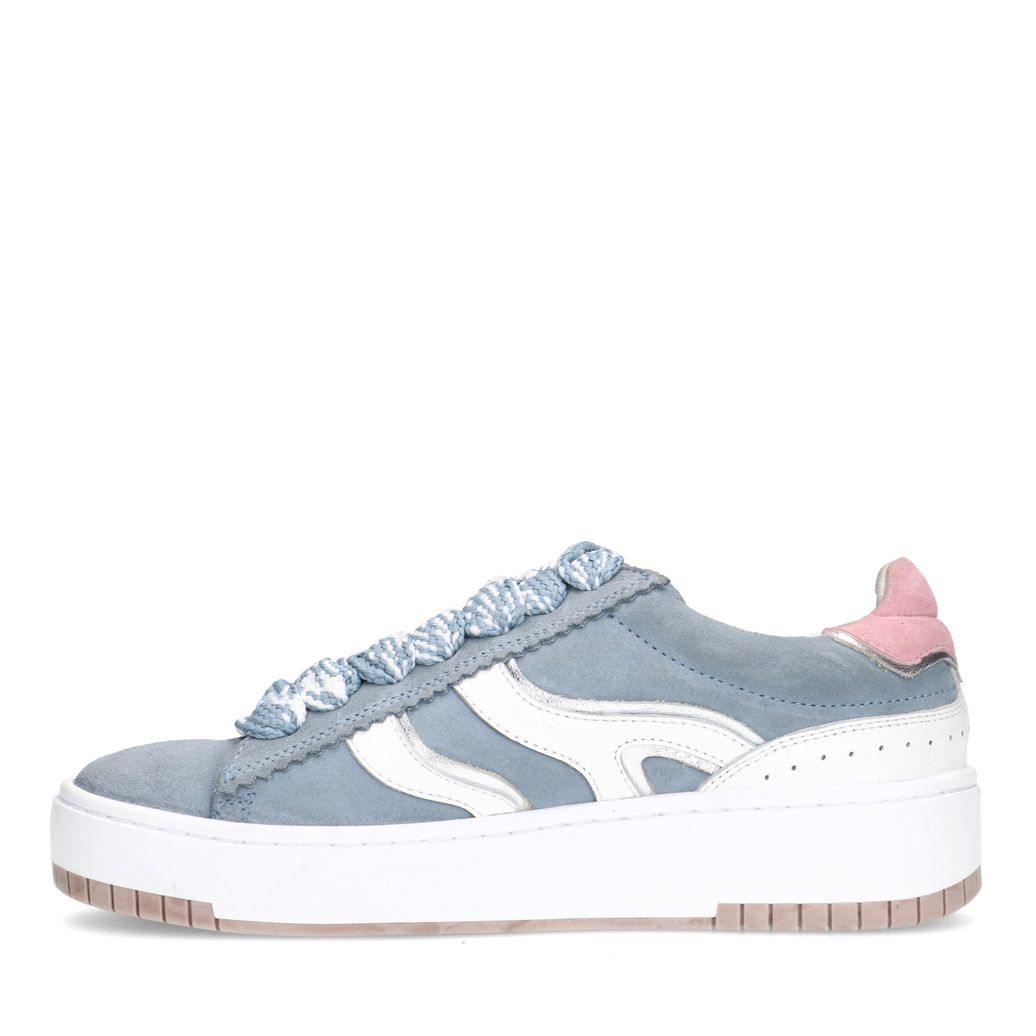 Blauwe suède sneakers met witte details