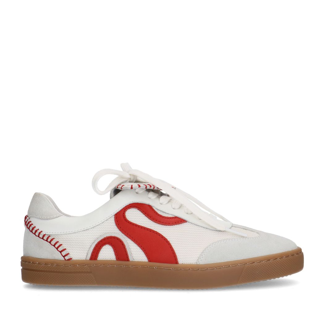 Baskets en daim avec détails rouges - blanc