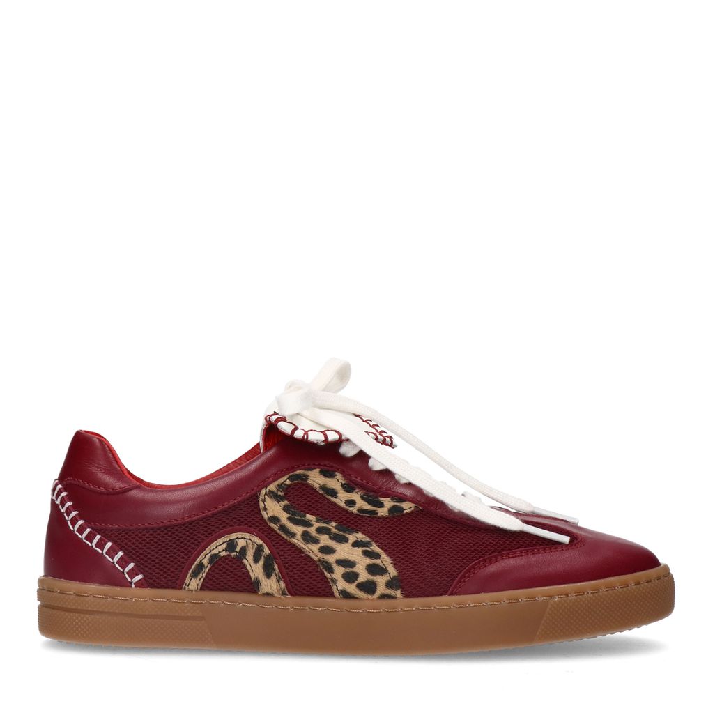 Baskets en cuir avec détails léopard - bordeaux