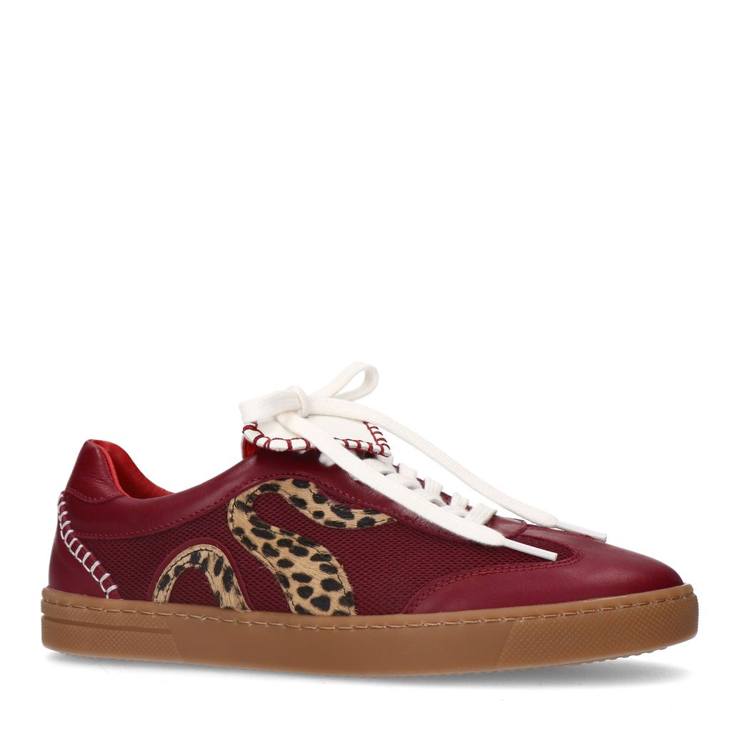 Baskets en cuir avec détails léopard - bordeaux