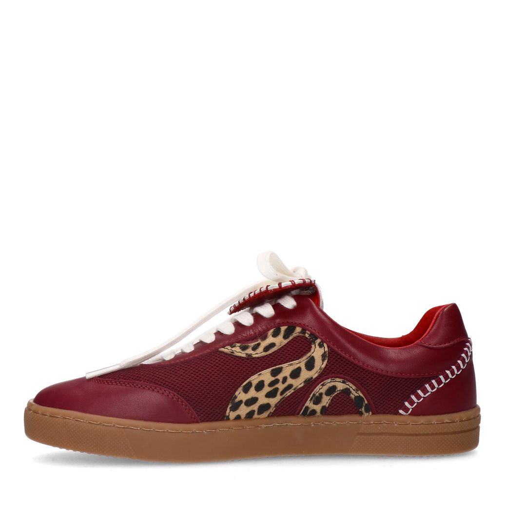 Baskets en cuir avec détails léopard - bordeaux