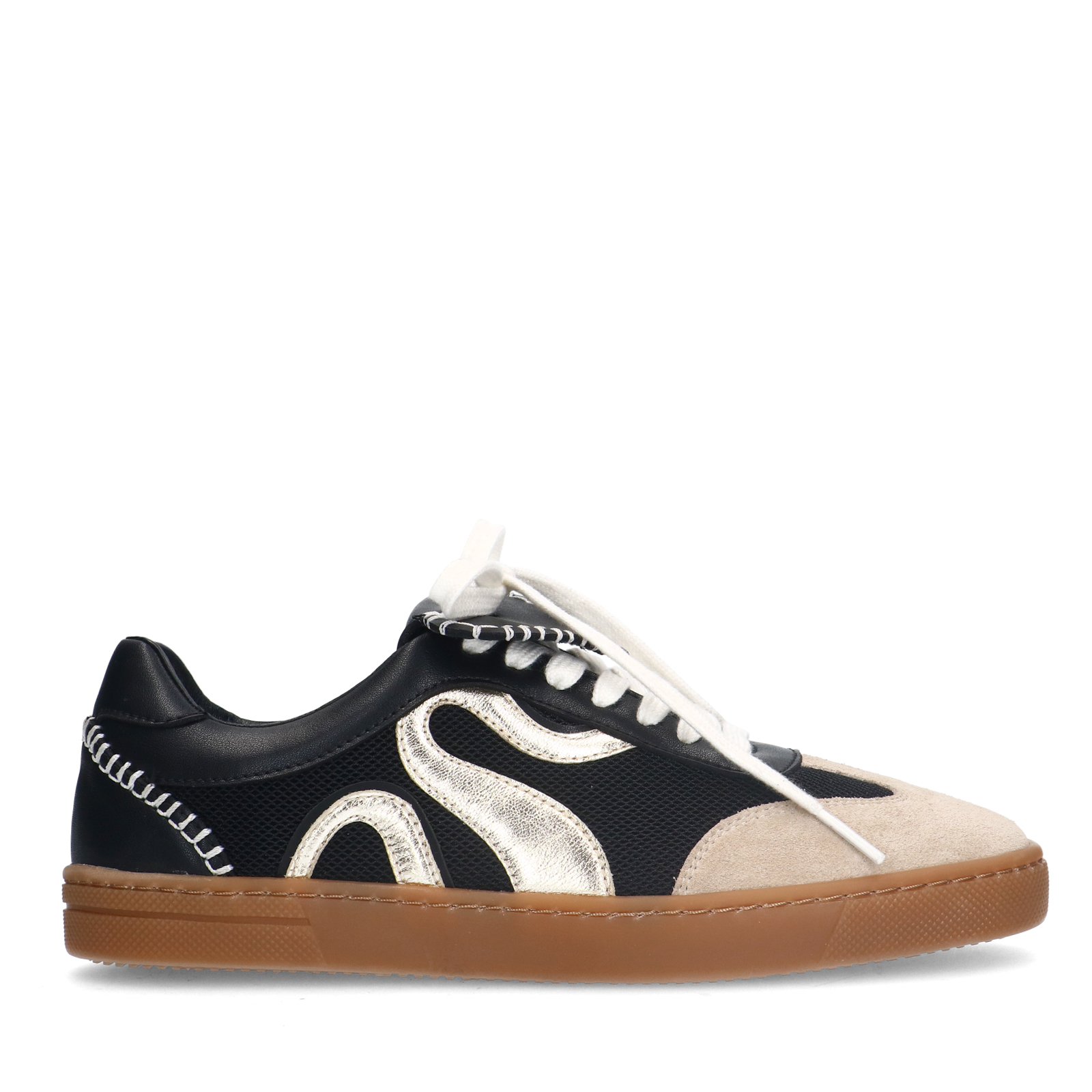 Zwarte suède sneakers met gouden details Lage sneakers Sacha