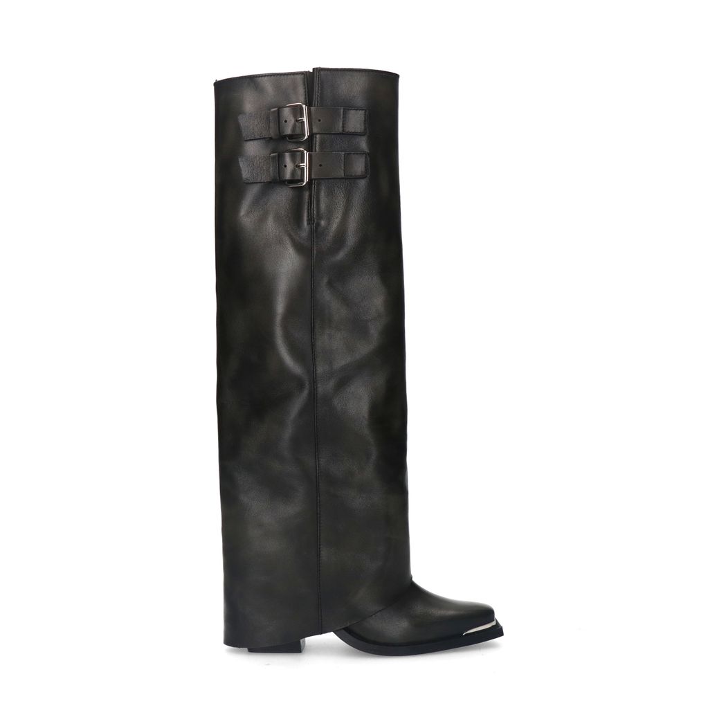Schwarze Stiefel mit Umschlag und Schnallen