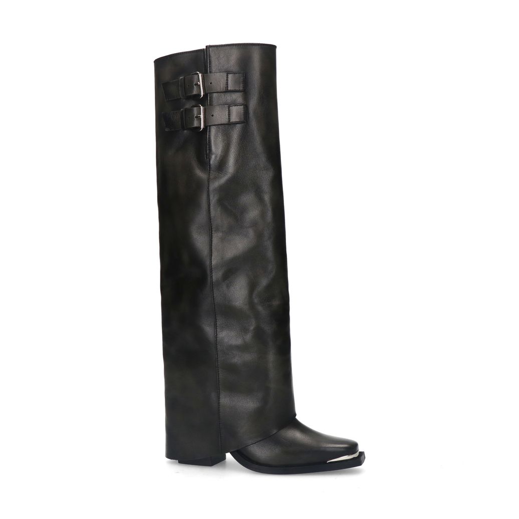 Schwarze Stiefel mit Umschlag und Schnallen