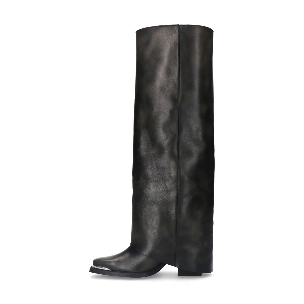 Zwarte hoge leren buckle laarzen met flap