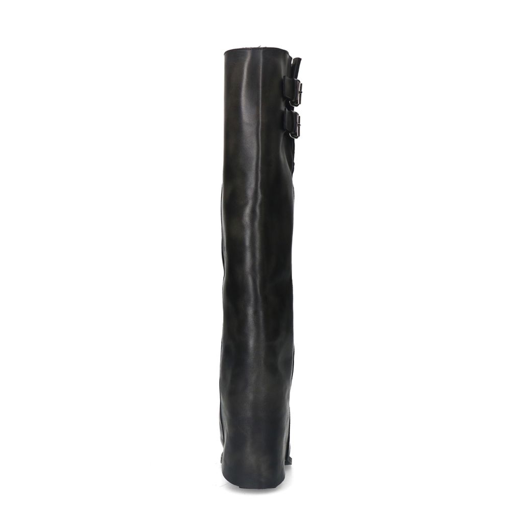 Zwarte hoge leren buckle laarzen met flap