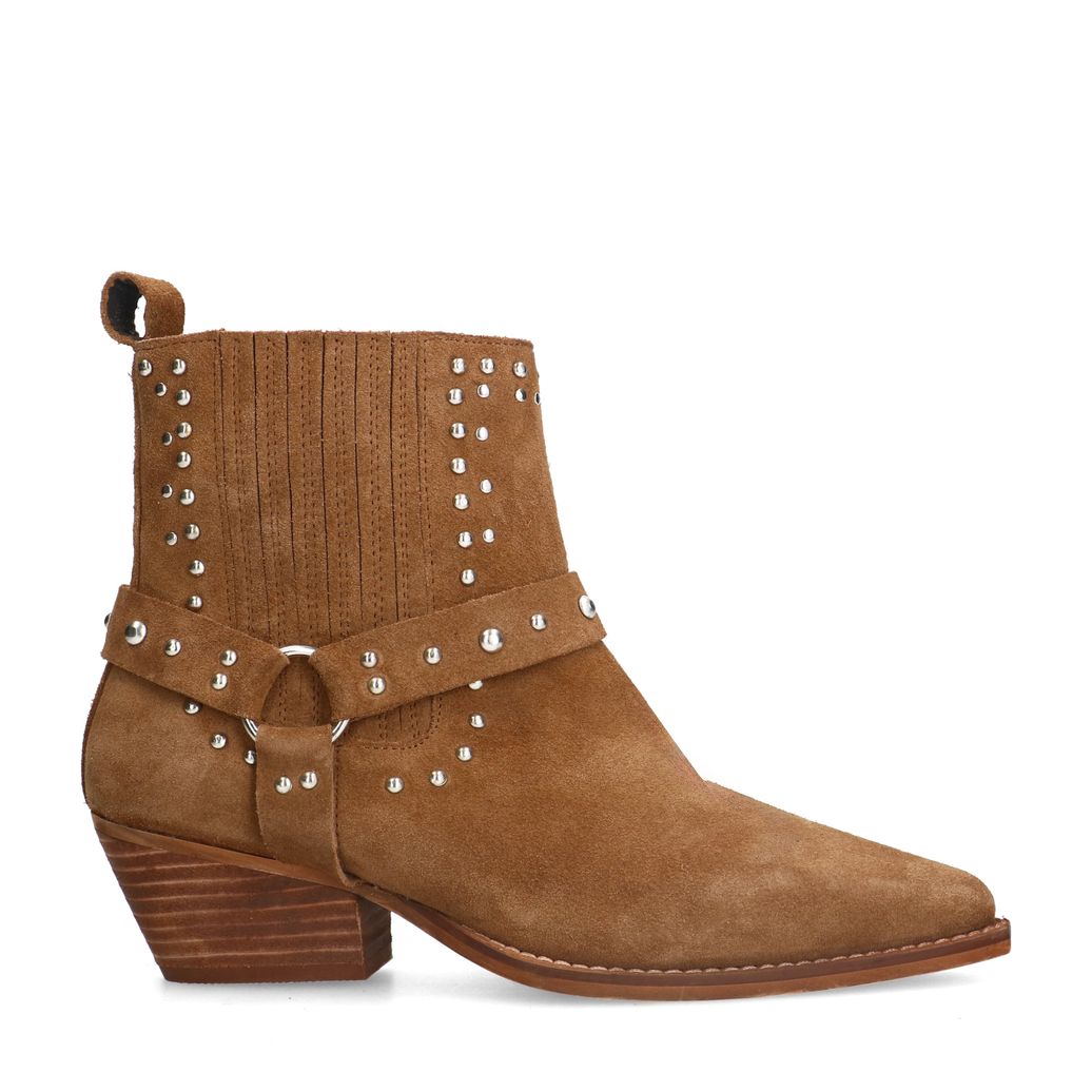 Cognacfarbene Cowboystiefeletten aus Veloursleder