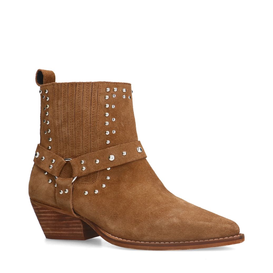 Cognac suède western enkellaarsjes met studs