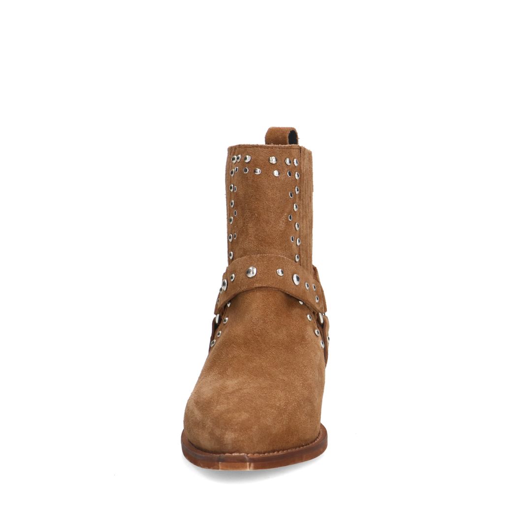 Cognac suède western enkellaarsjes met studs