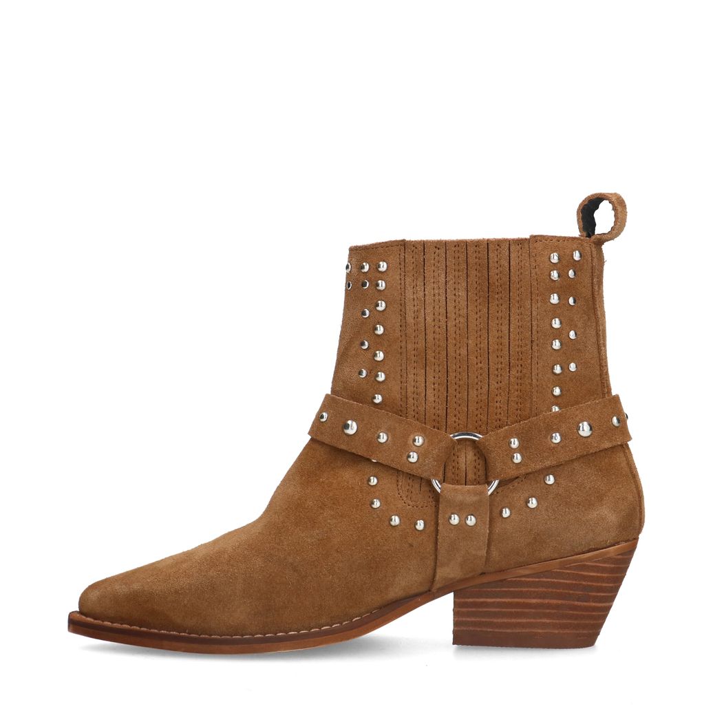 Cognac suède western enkellaarsjes met studs