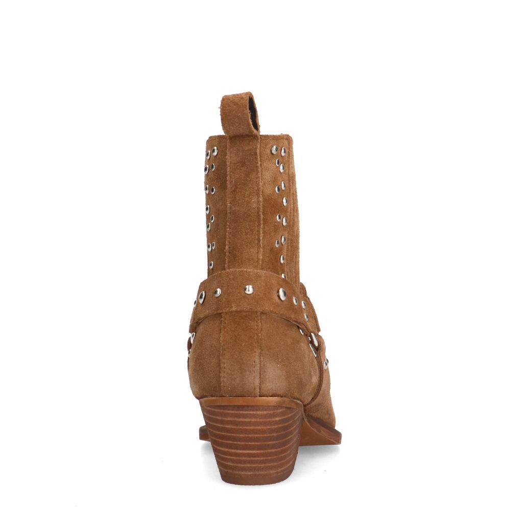 Cognac suède western enkellaarsjes met studs