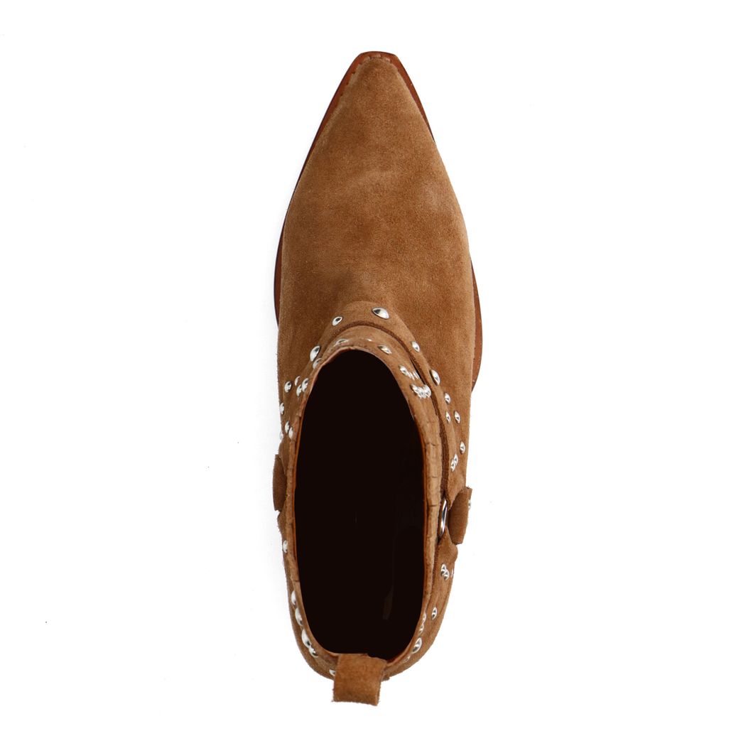 Cognac suède western enkellaarsjes met studs