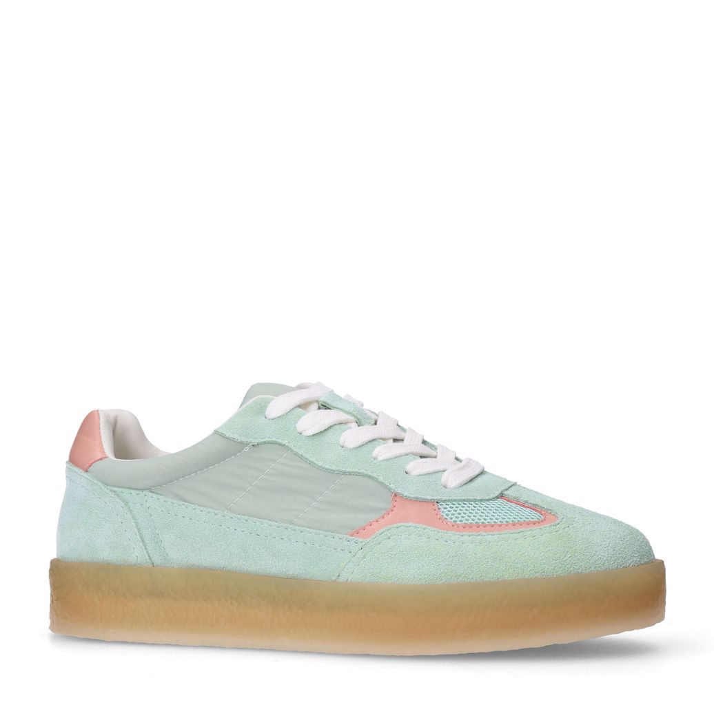 Groene suède sneakers met lichtroze details