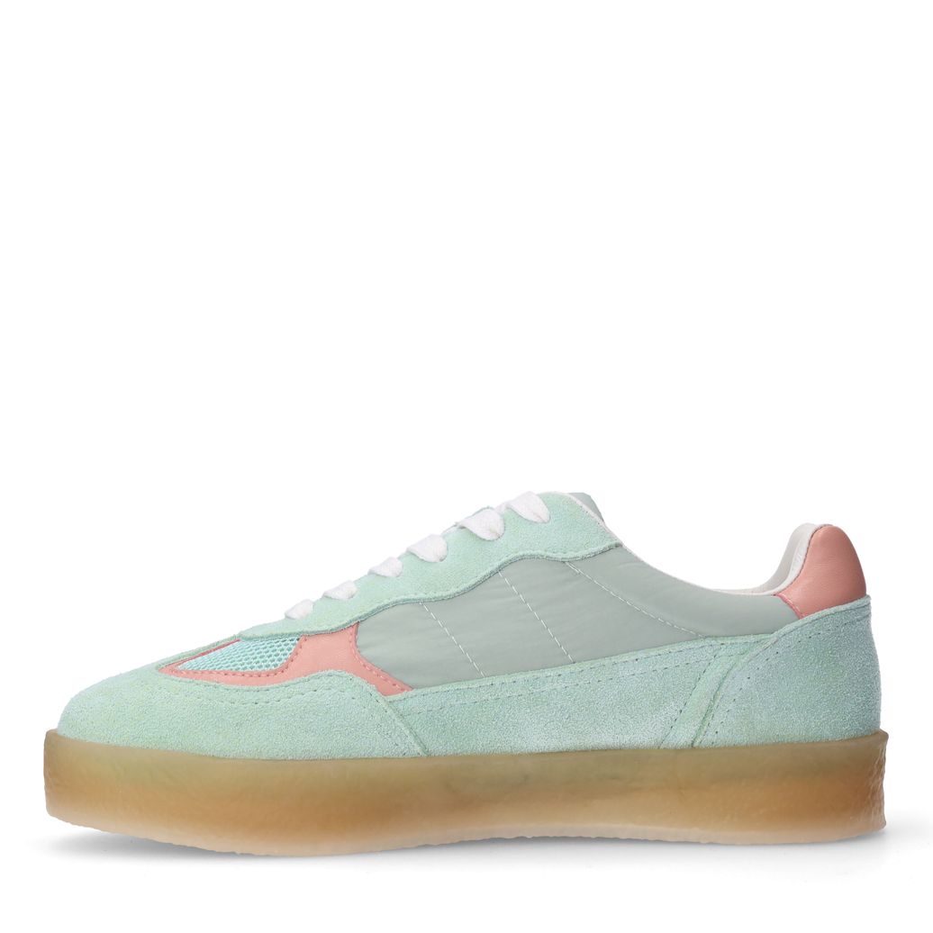 Groene suède sneakers met lichtroze details