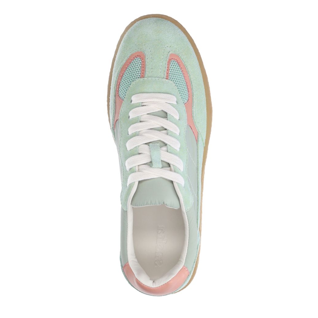 Groene suède sneakers met lichtroze details