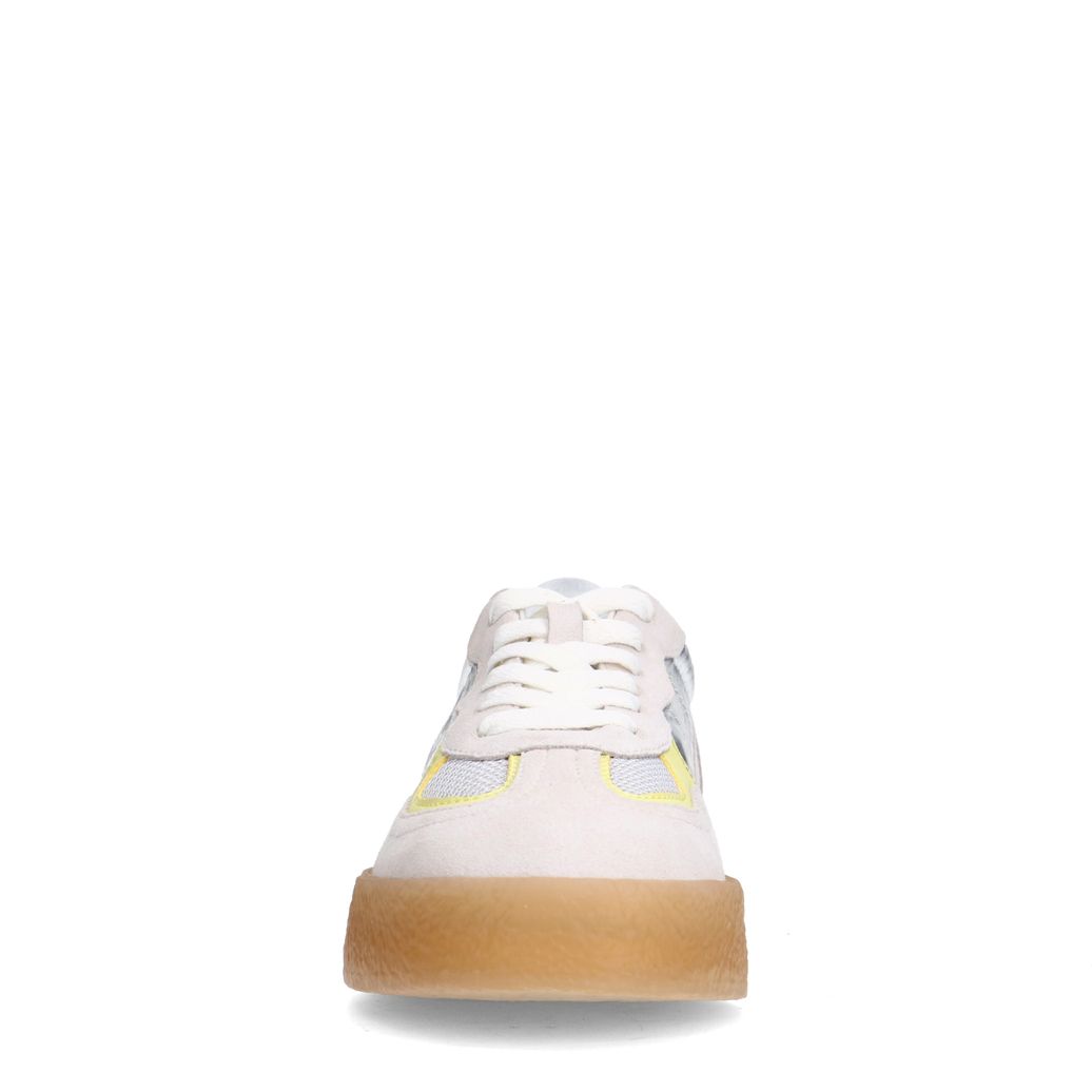 Zilveren suède sneakers met gele details