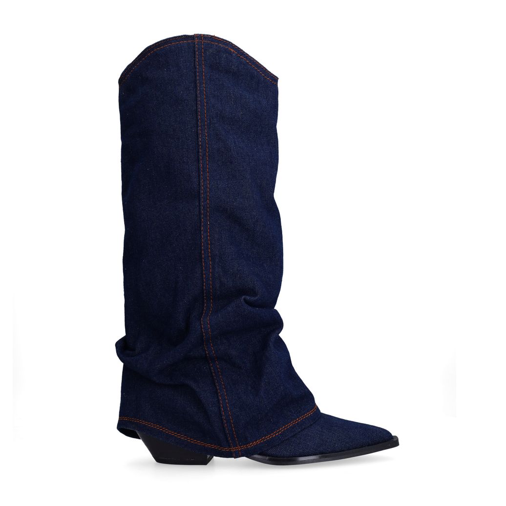 Dunkelblaue Cowboystiefel mit Umschlag in Denim-Optik