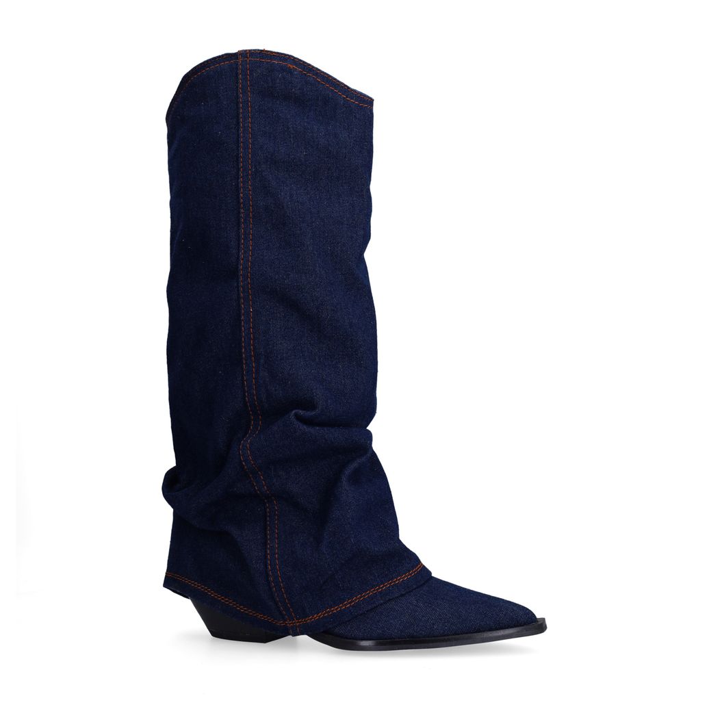Dunkelblaue Cowboystiefel mit Umschlag in Denim-Optik