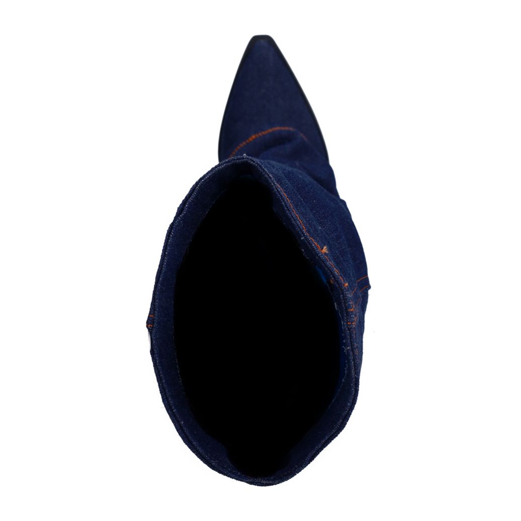 Dunkelblaue Cowboystiefel mit Umschlag in Denim-Optik
