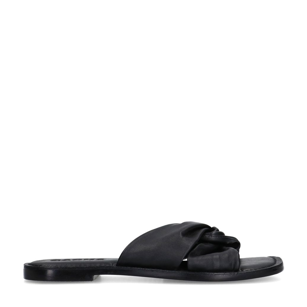 Zwarte leren slippers met knoop detail