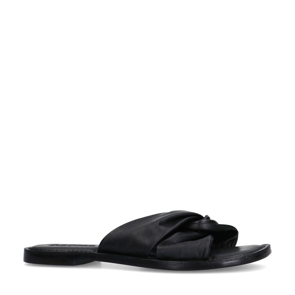 Zwarte leren slippers met knoop detail
