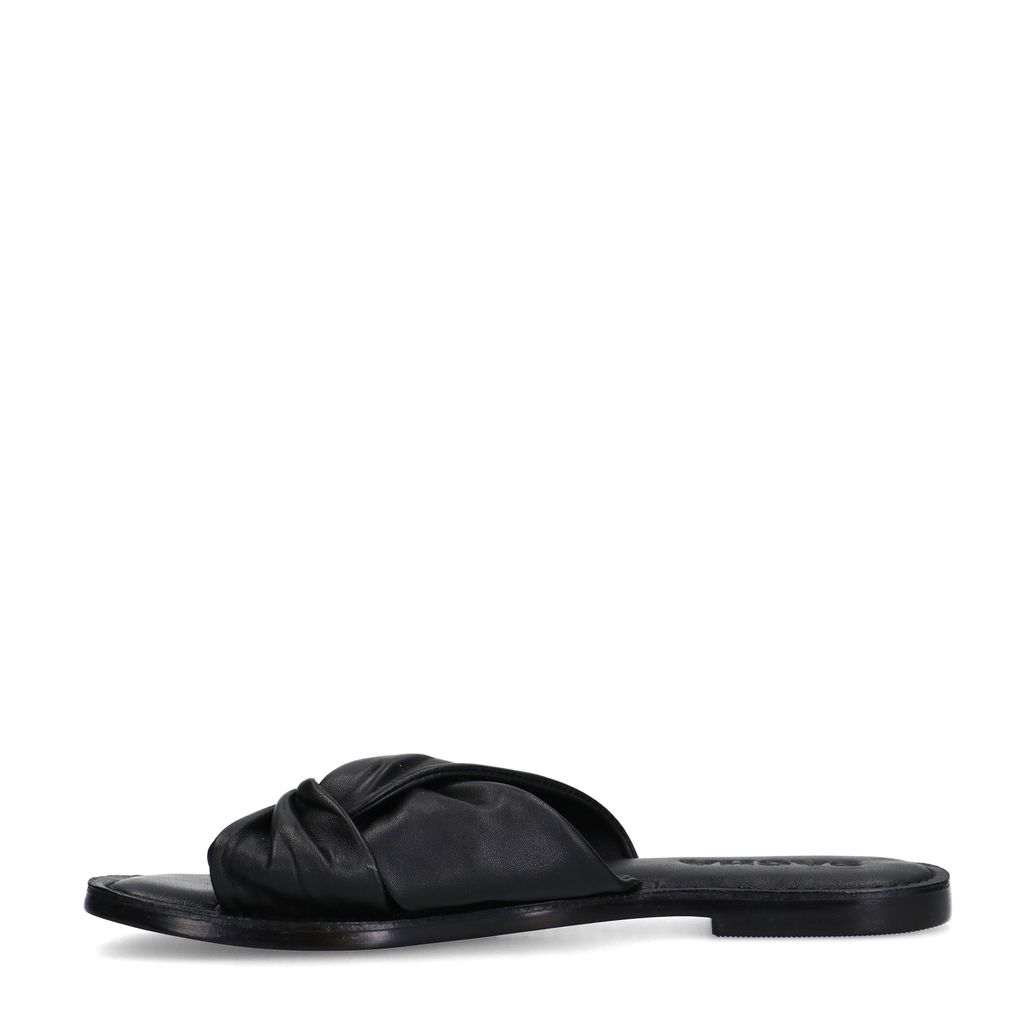 Zwarte leren slippers met knoop detail