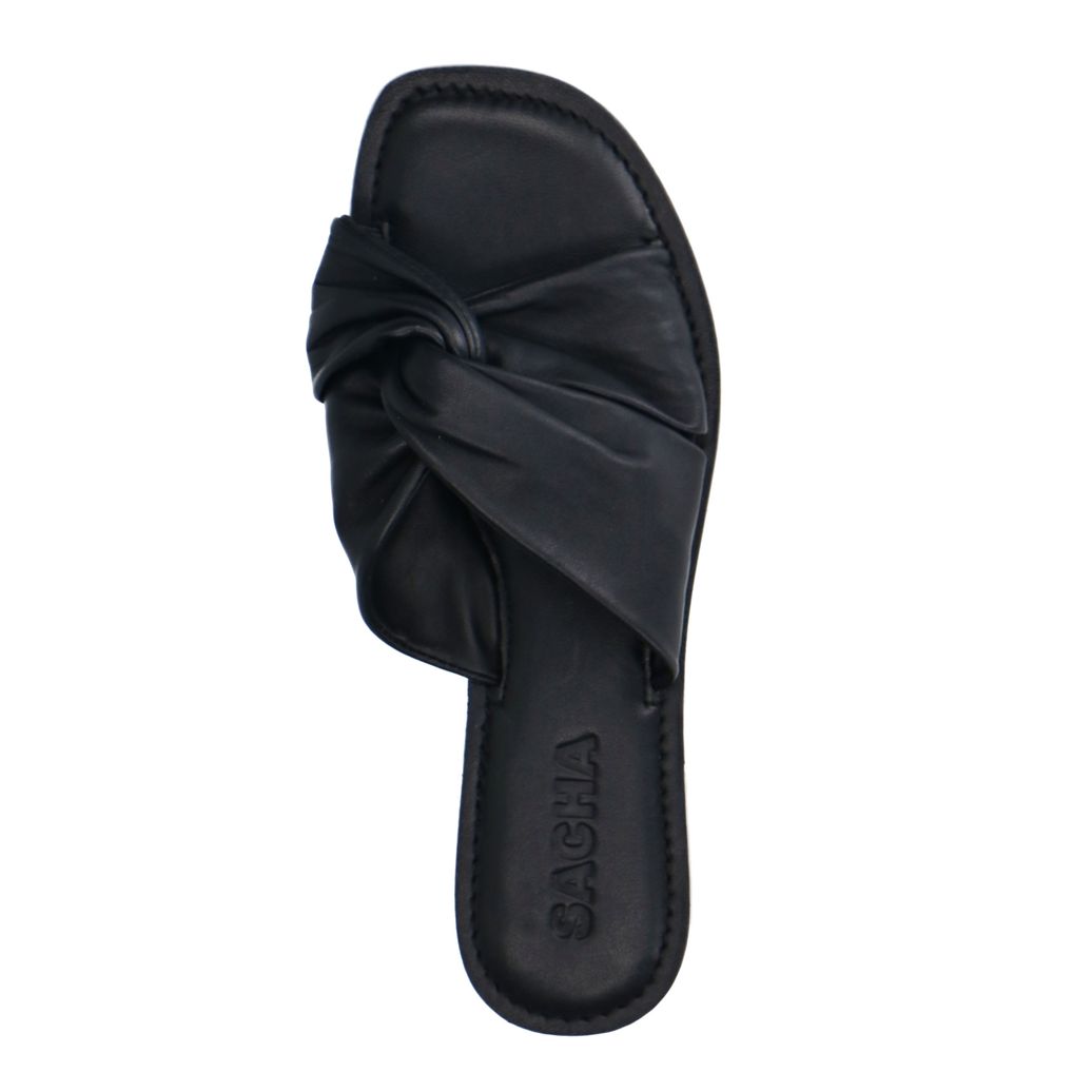 Zwarte leren slippers met knoop detail