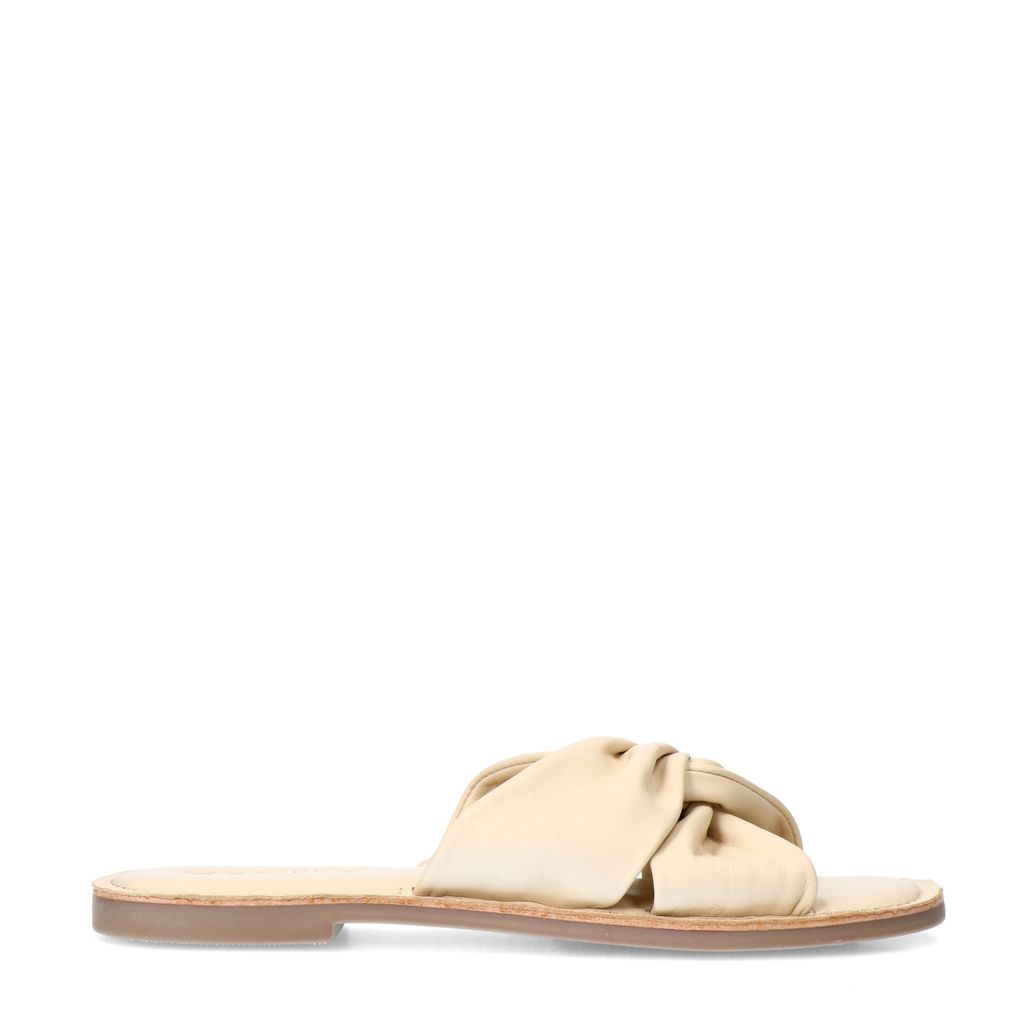 Off white leren slippers met knoop detail