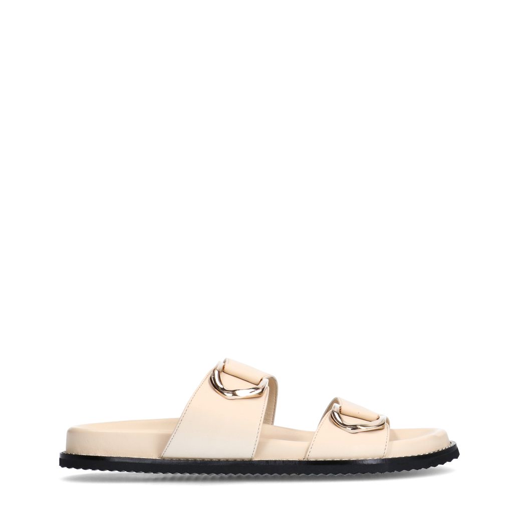 Claquettes en cuir avec détails - blanc cassé