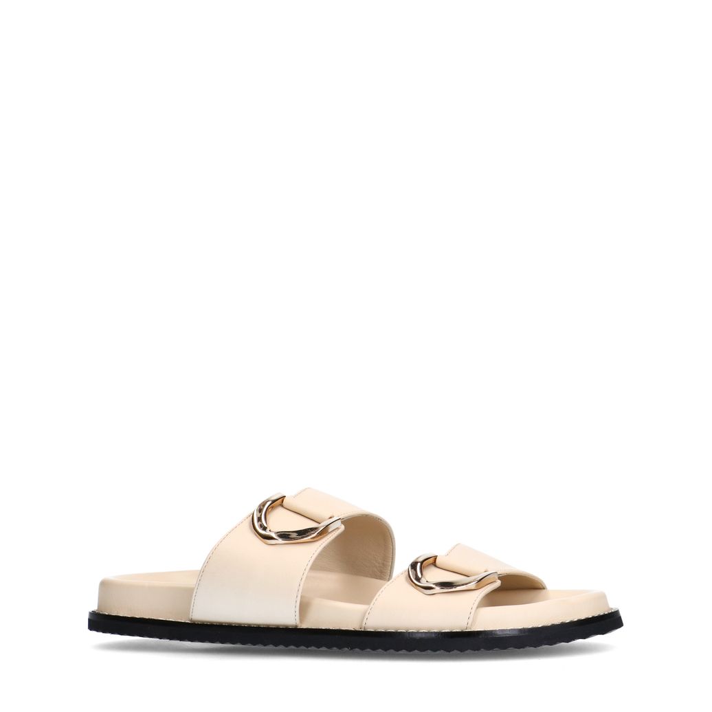 Off white leren slippers met goudkleurige details