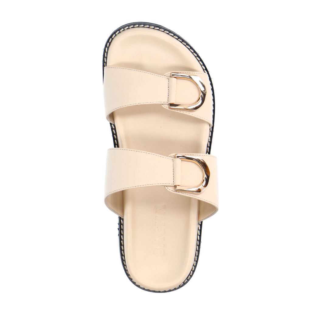 Offwhite Ledersandalen mit goldfarbenen Details