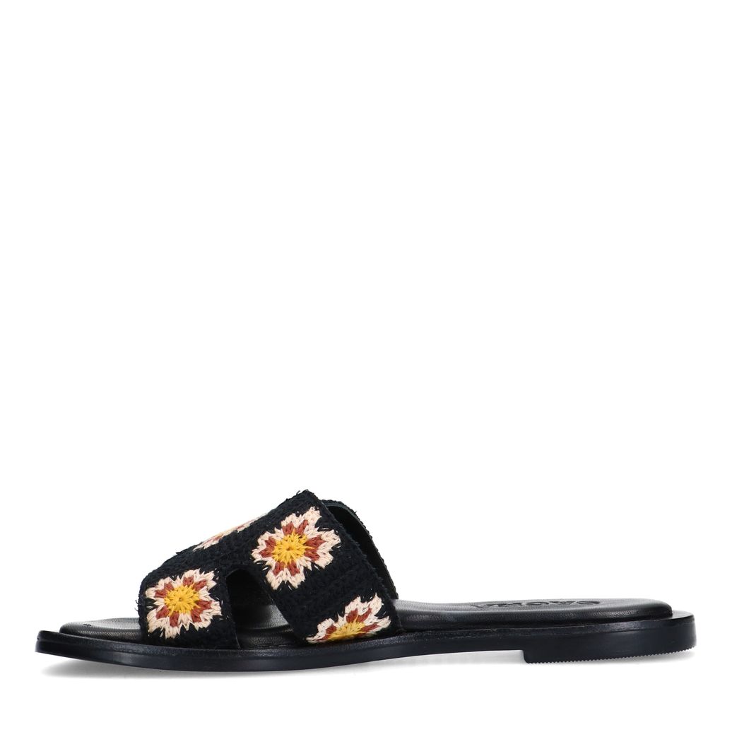 Claquettes avec fleurs brodées - noir