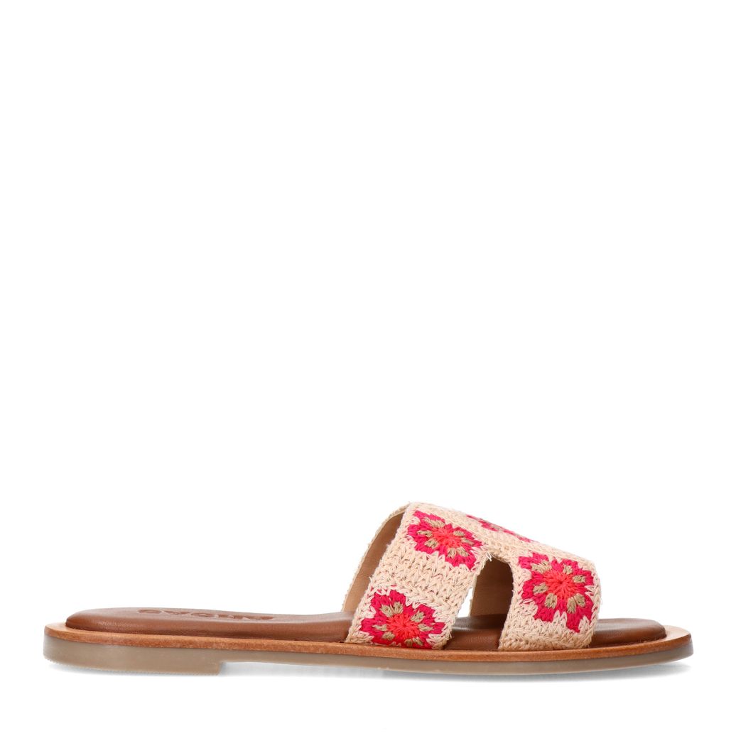 Beigefarbene Sandalen mit Blumenstickerei