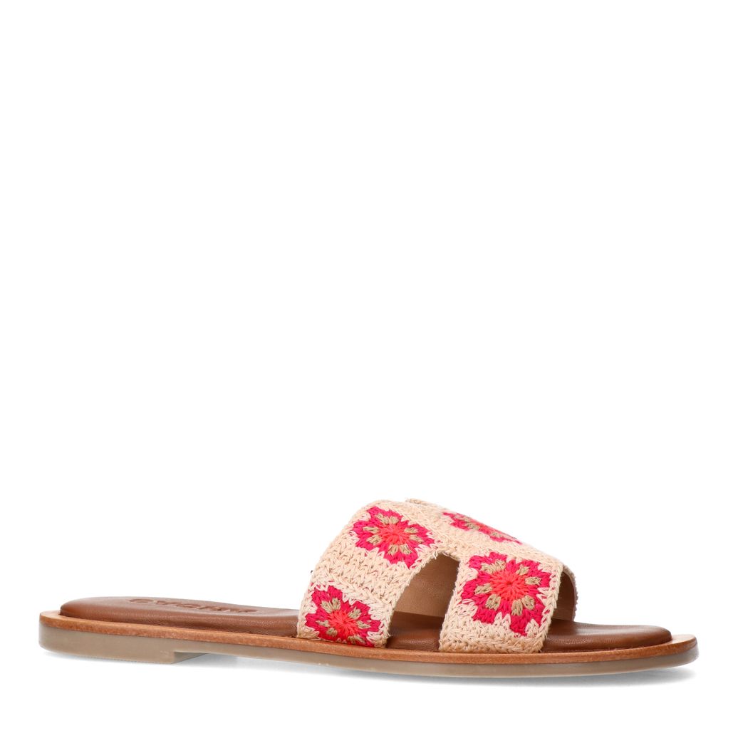Claquettes avec fleurs brodées - beige