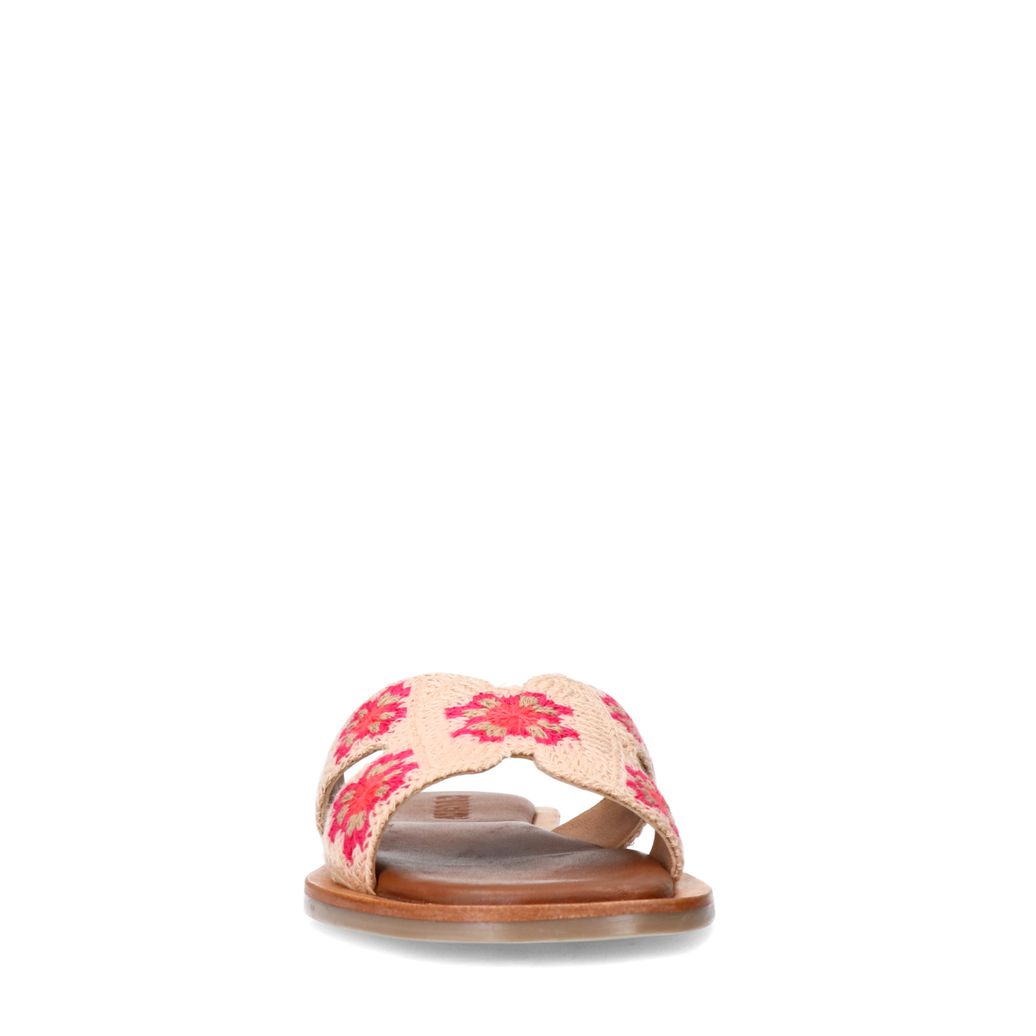Beigefarbene Sandalen mit Blumenstickerei