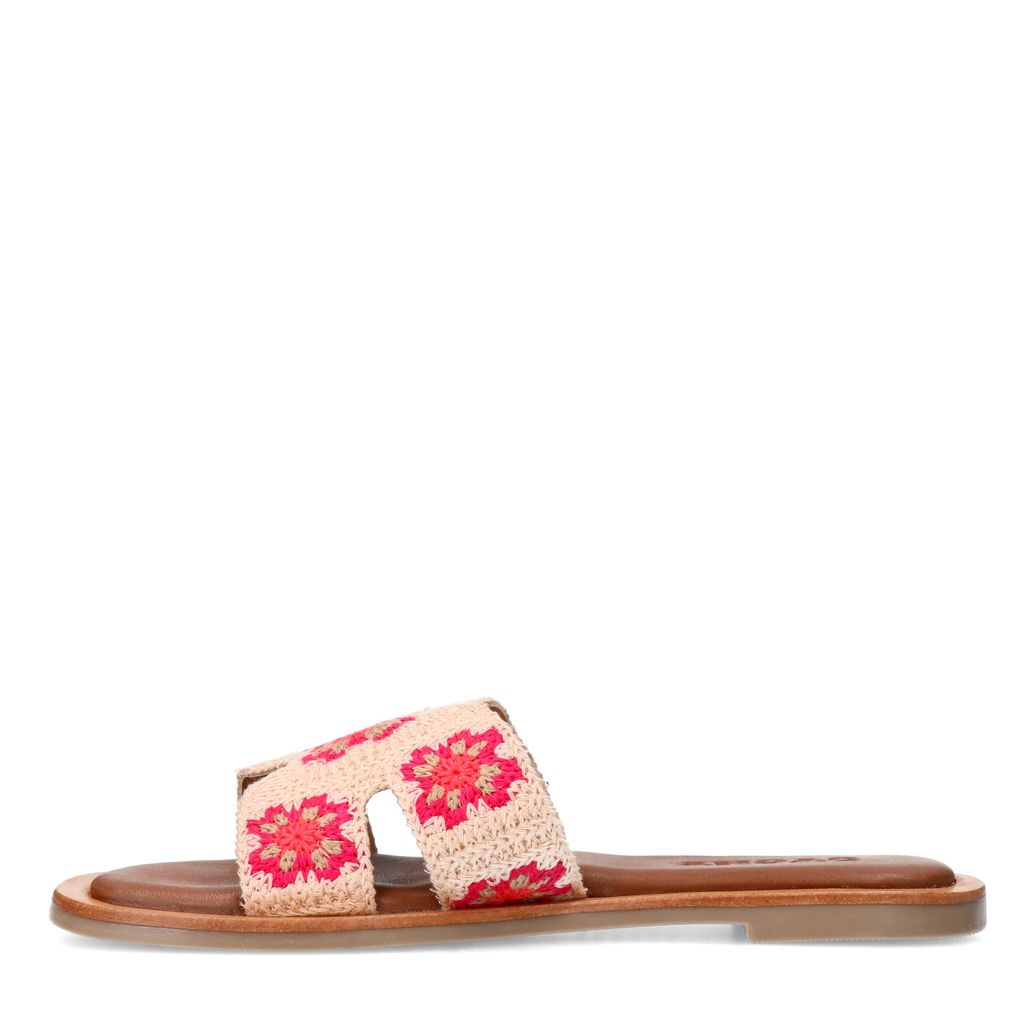 Beige slippers met roze bloemen embroidery