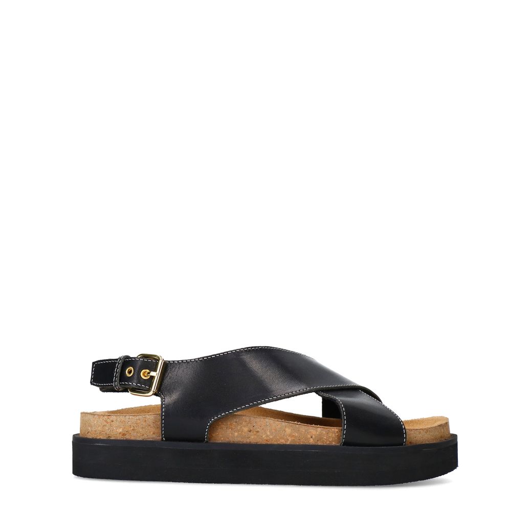Schwarze Plateausandalen aus Leder