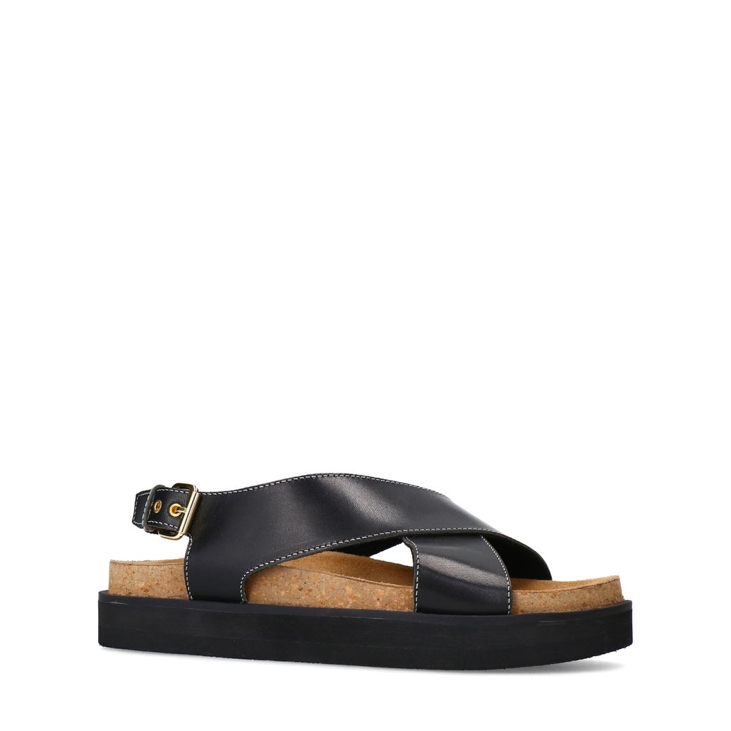 Schwarze Plateausandalen aus Leder