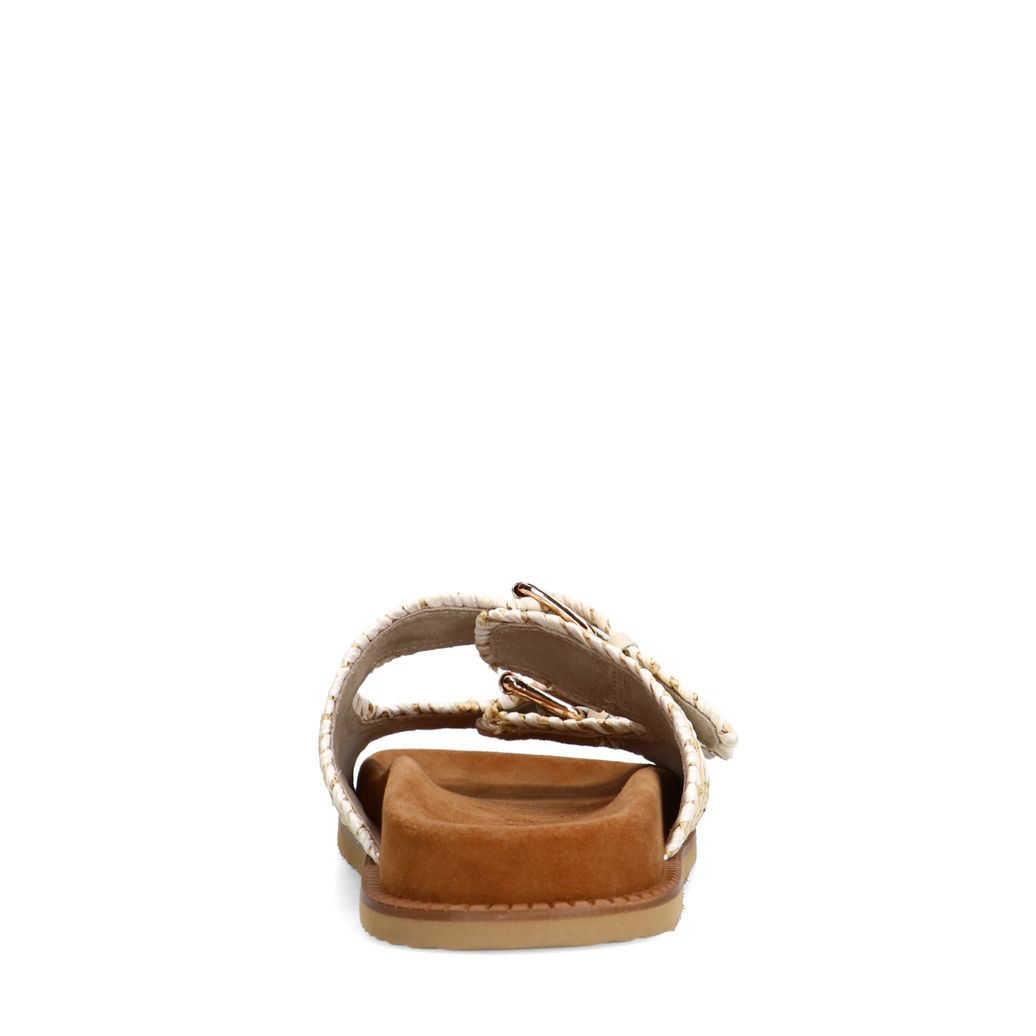 Beige raffia slippers met witte details