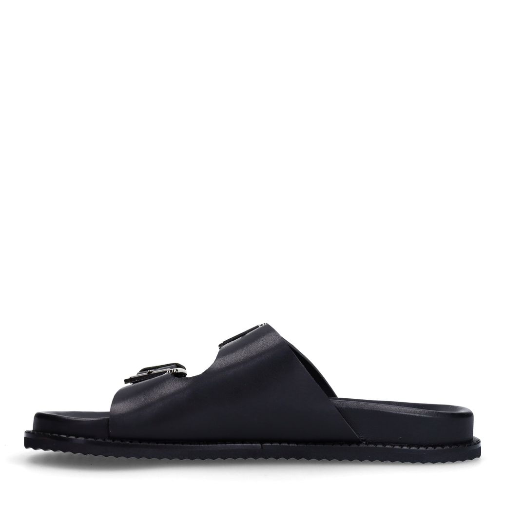 Zwarte leren slippers met buckles