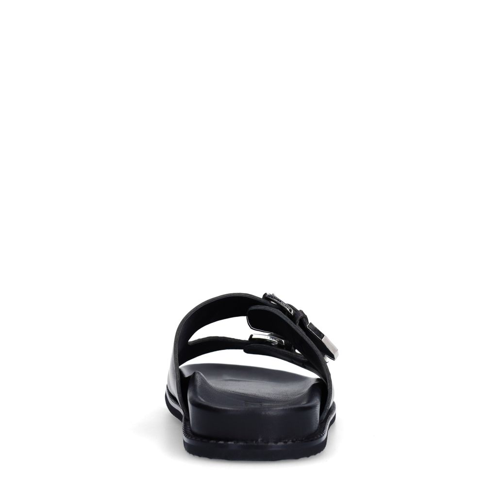 Zwarte leren slippers met buckles