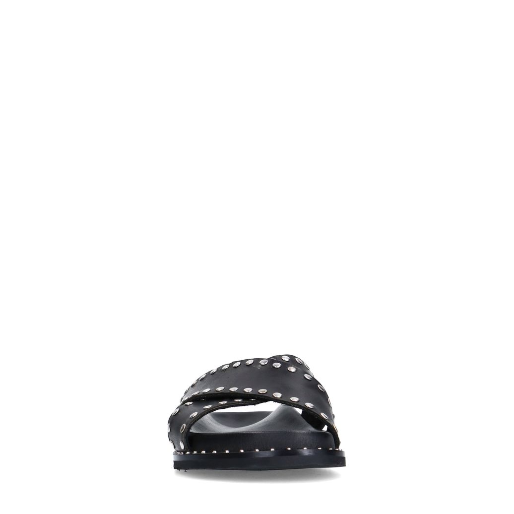 Claquettes en cuir avec clous - noir