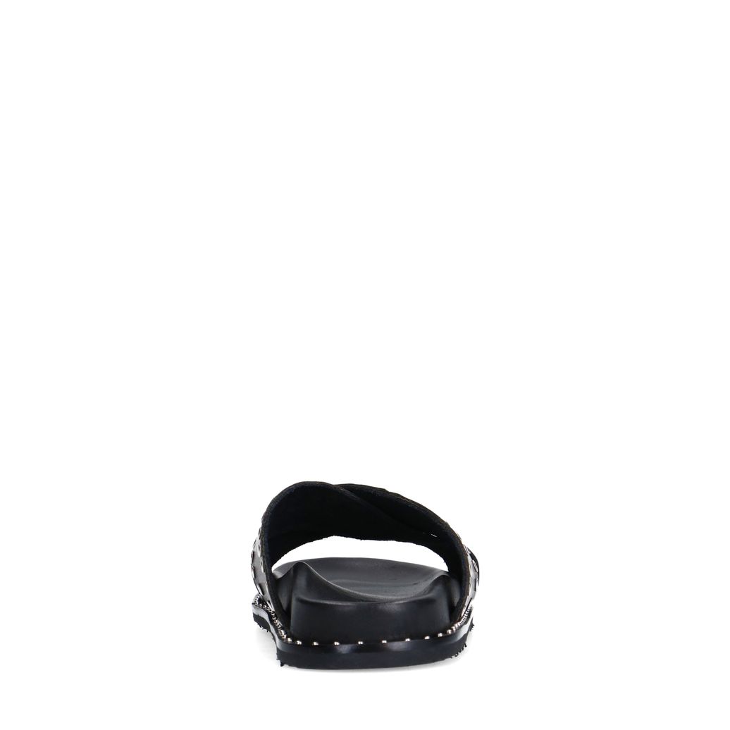 Zwarte leren slippers met zilverkleurige studs