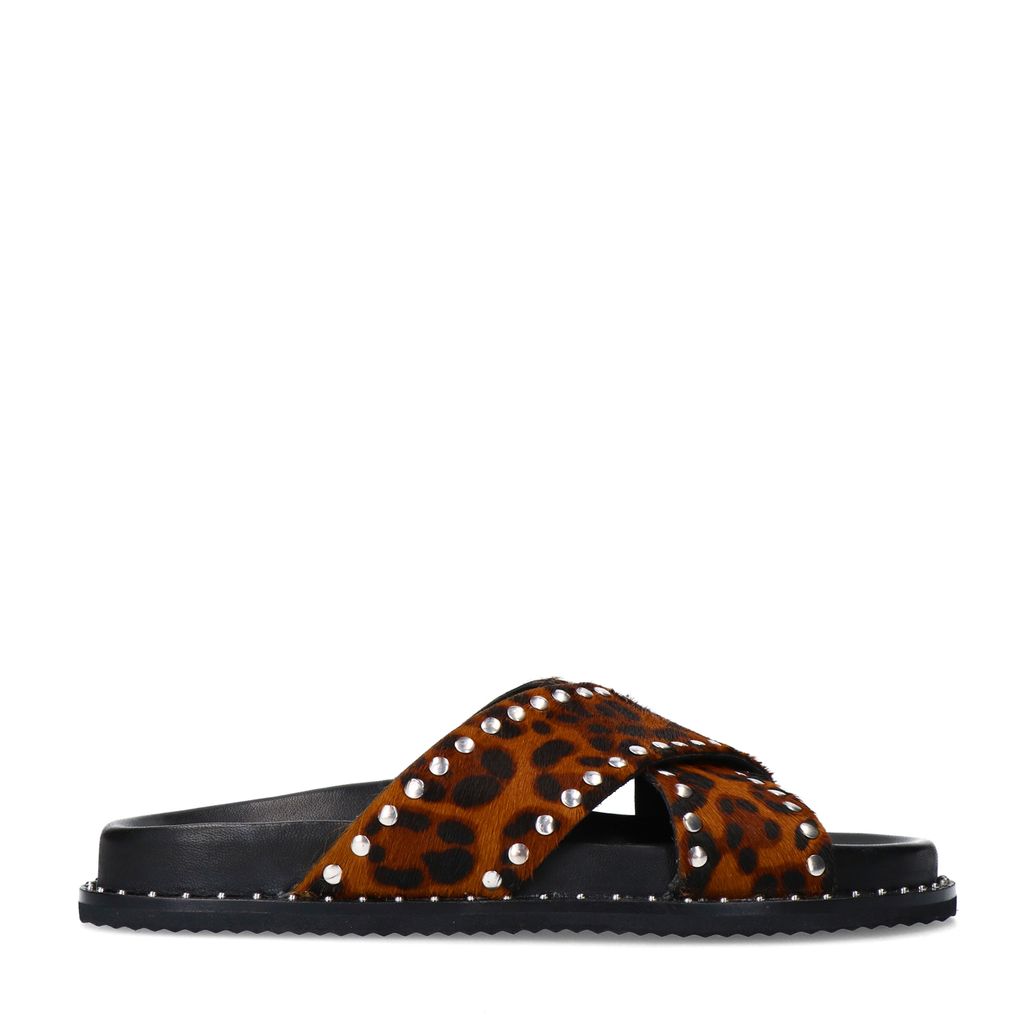 Leopard slippers met zilverkleurige studs