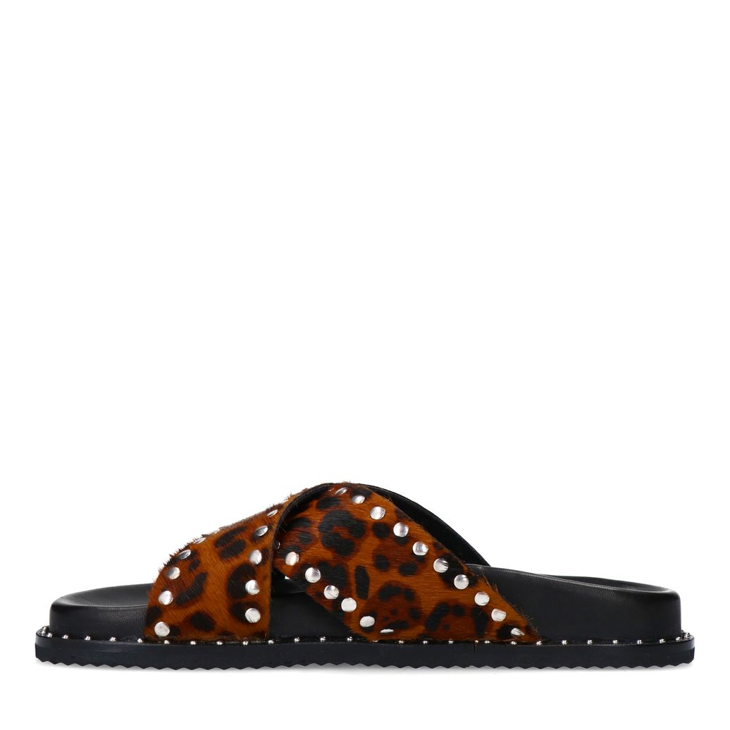 Leopard slippers met zilverkleurige studs
