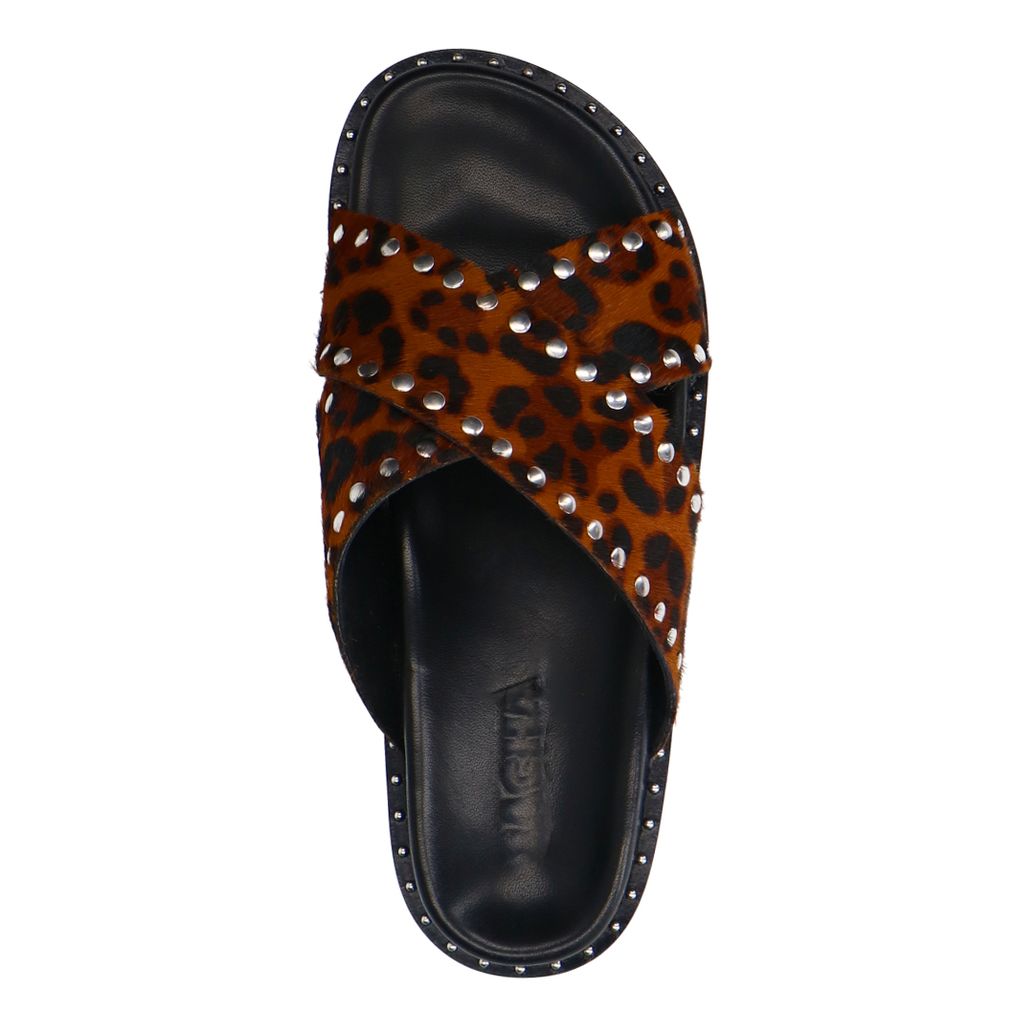 Leopard slippers met zilverkleurige studs