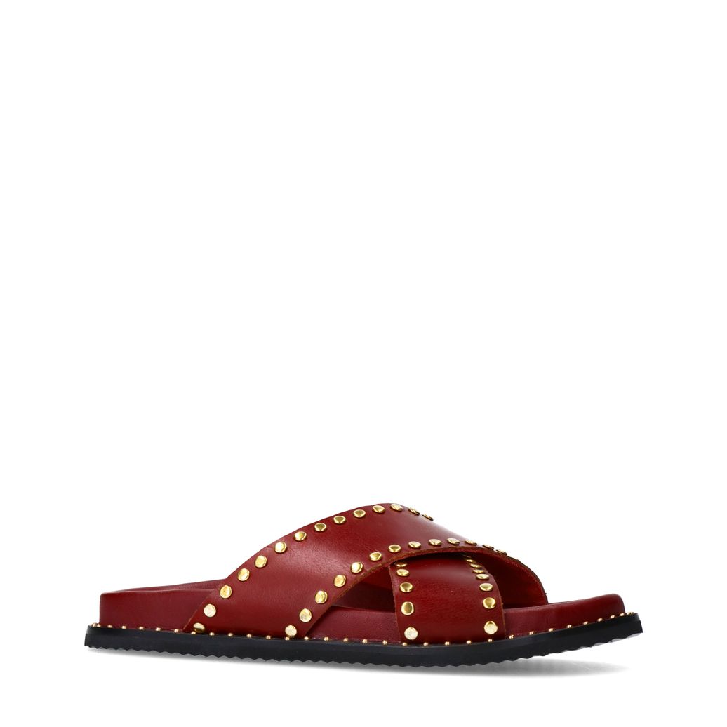 Rode slippers met goudkleurige studs