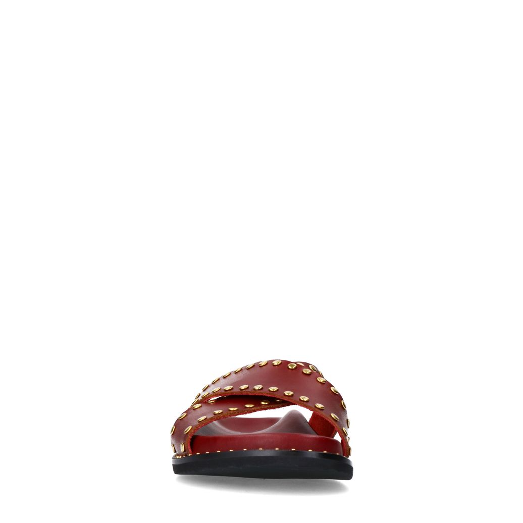 Rode slippers met goudkleurige studs